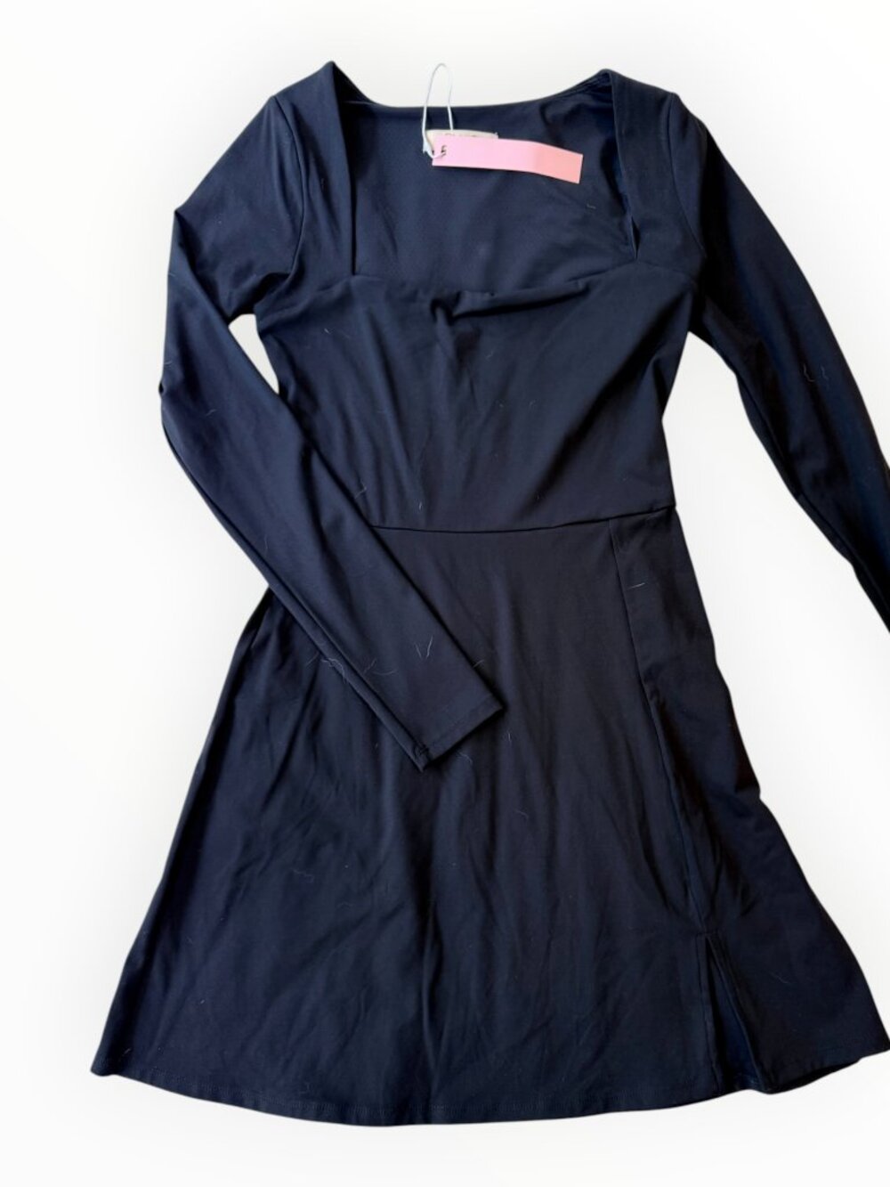 NWT Qinsen Black Square Neck Long Sleeve Mini Dress Size S